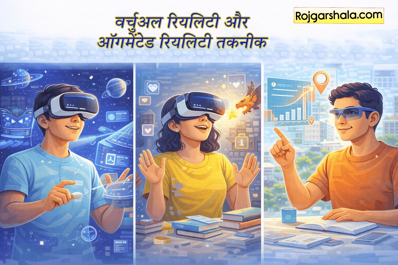 वर्चुअल रियलिटी और ऑगमेंटेड रियलिटी तकनीक का उपयोग करते युवा